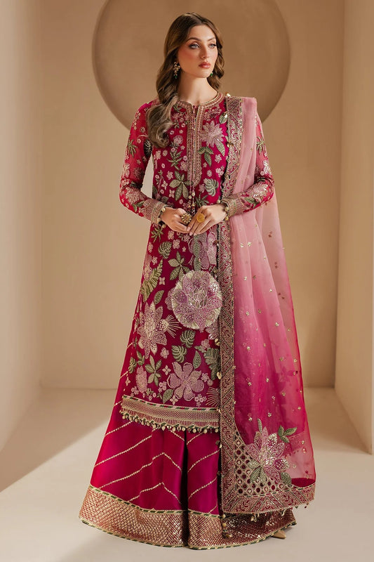 WF'25-03 features embroidered chiffon, organza dupatta, and raw silk bottom with elegant borders—crafted for luxurious style at formal occasions.