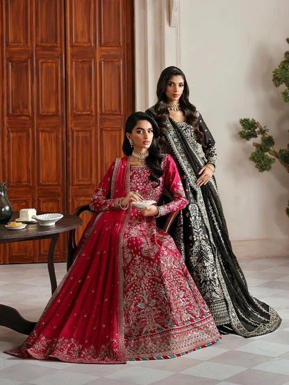 Elegant embroidered and sequined raw silk kalidaar with bodice, chiffon dupatta, and organza borders — a timeless outfit for festive and wedding wear.