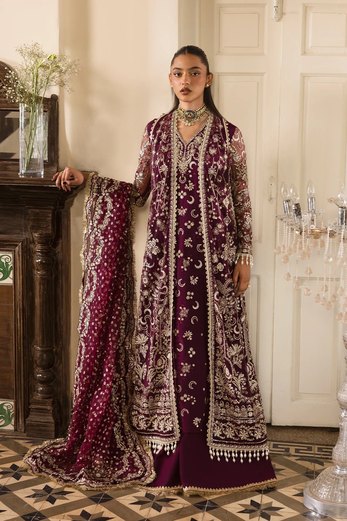 Afrozeh Gildentide plum raw silk formal suit